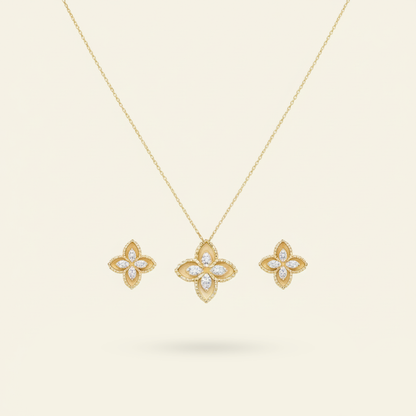Aanura Floral Clover Necklace & Earrings Set