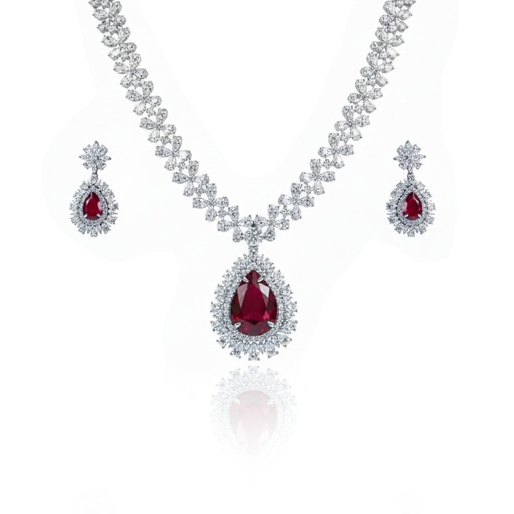 Aanura Royal Black Teardrop Necklace Set