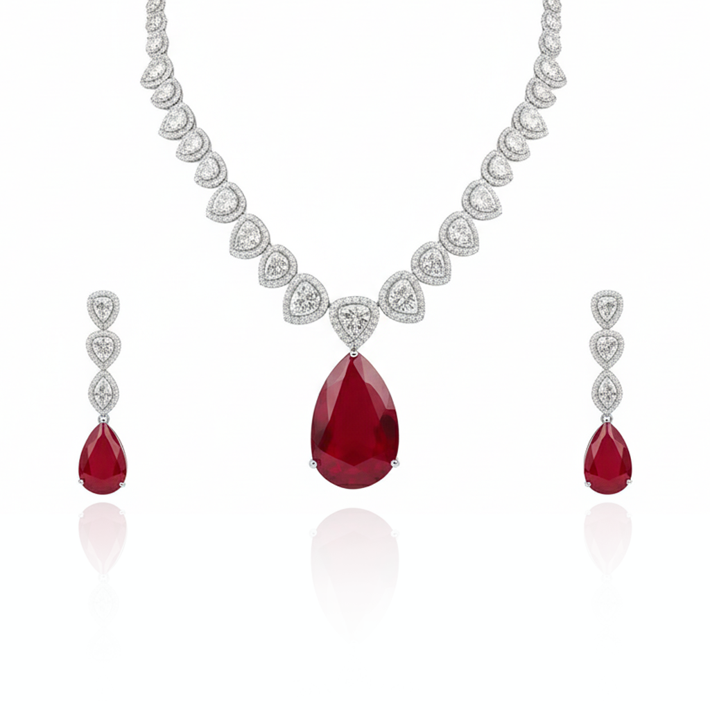 Aanura Purple Teardrop Crystal Necklace Set