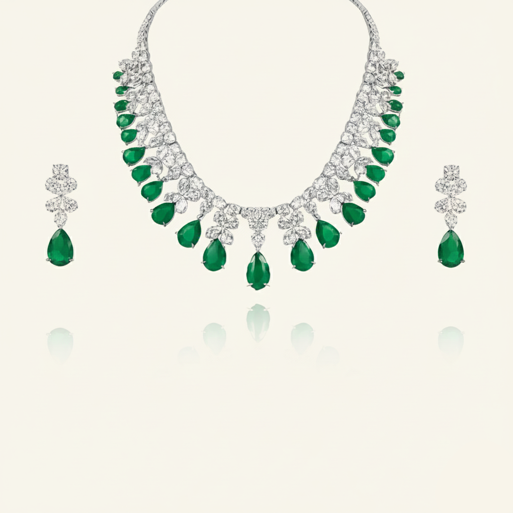 Aanura Ruby Teardrop Floral Necklace Set