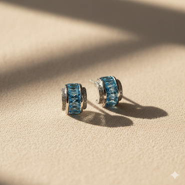 Aanura Baguette Crystal Huggie Earrings in 925 Silver