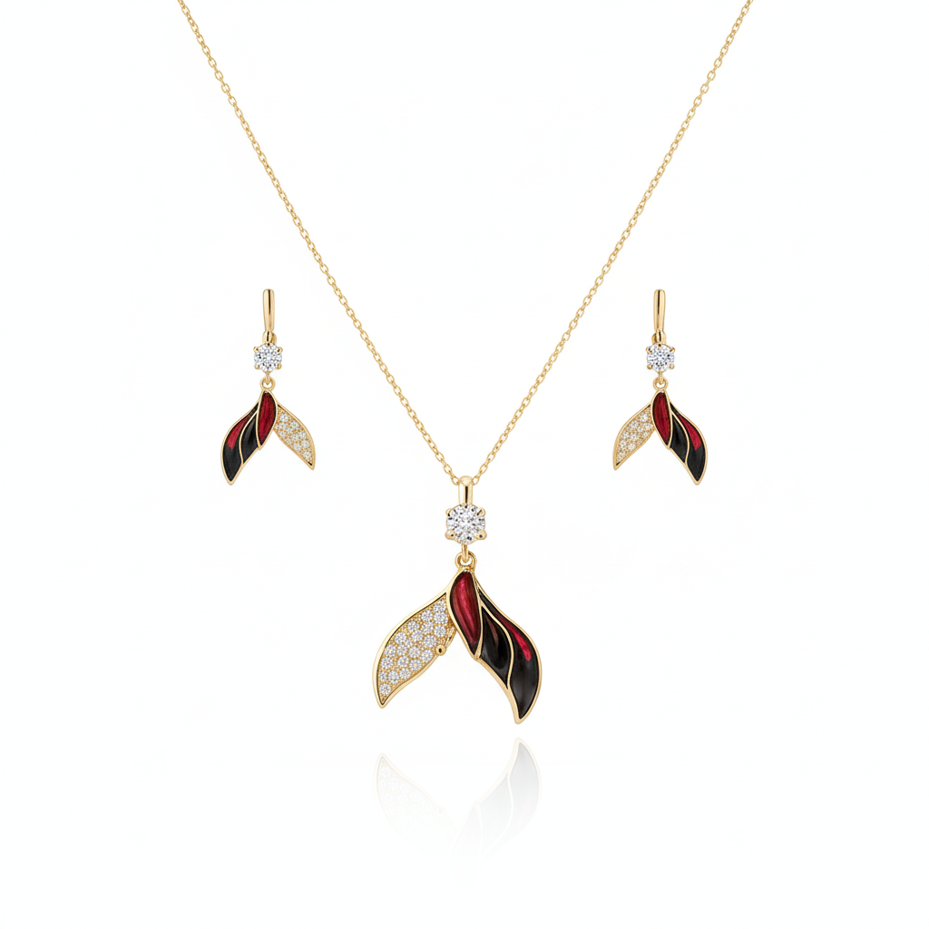 Aanura Dual-Tone Leaf Necklace & Earrings Set