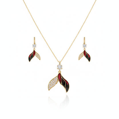 Aanura Dual-Tone Leaf Necklace & Earrings Set