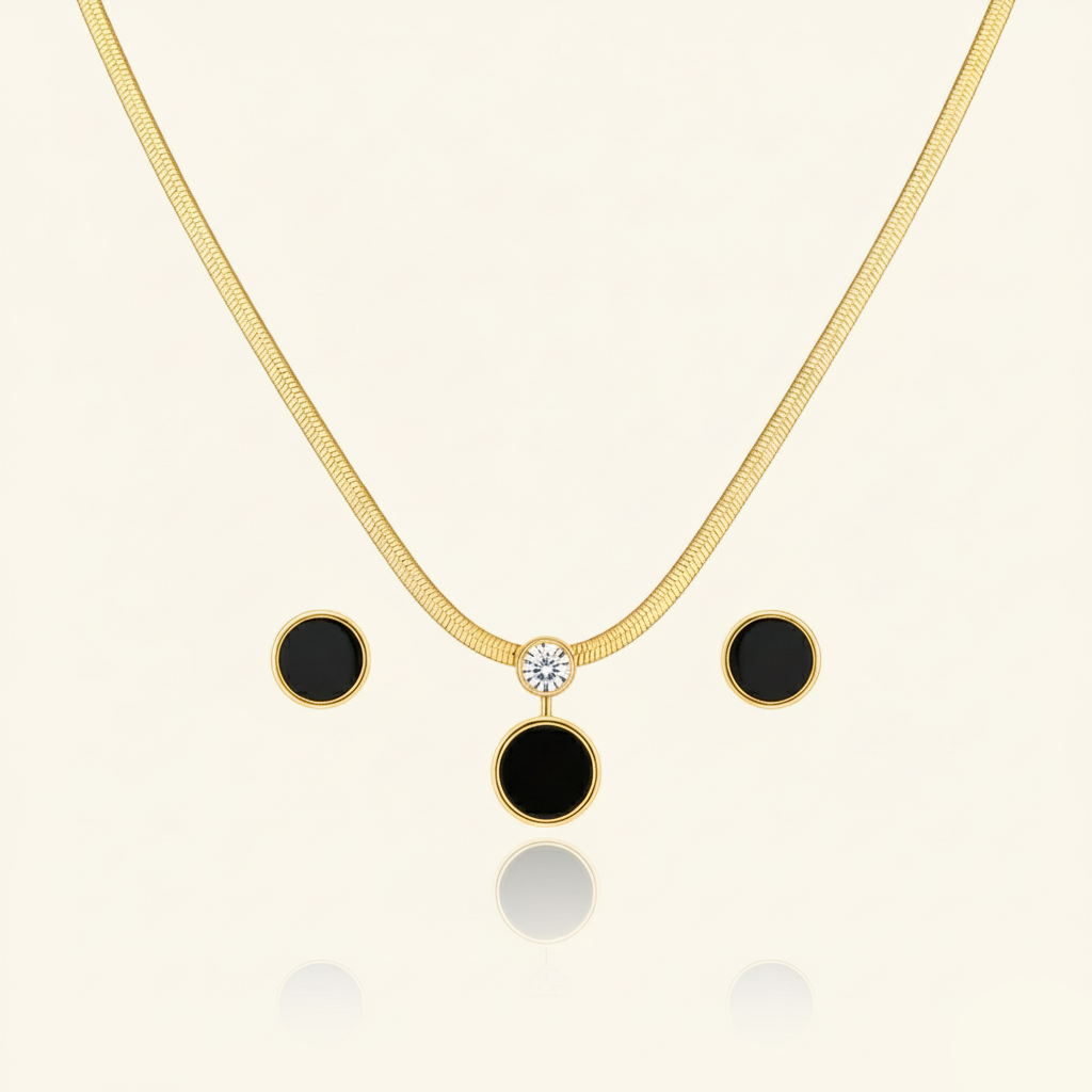 Aanura Golden Circle Drop Necklace & Earrings Set