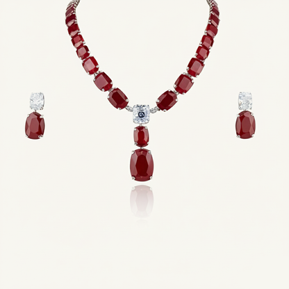 Aanura Deep Red Drop Crystal Necklace Set Stainless Steel