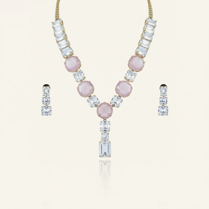 Aanura Pink Stone Diamond-Cut Necklace Set