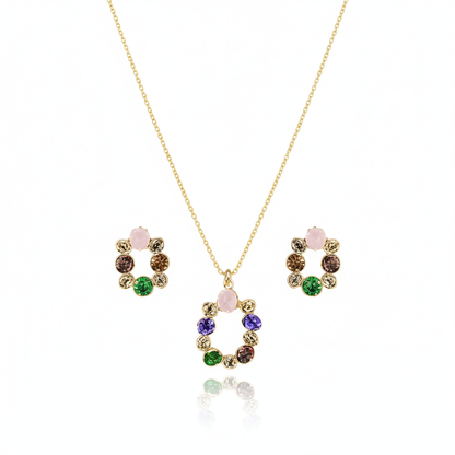 Golden Floral Wreath Necklace & Earrings Set