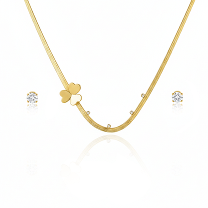 Aanura Golden Clover Necklace & Earrings Set