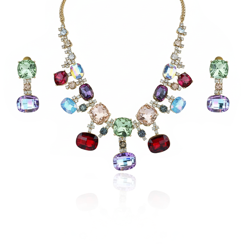 Aanura Multi-Colour Crystal Necklace Set with Earrings