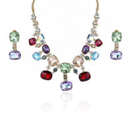 Aanura Multi-Colour Crystal Necklace Set with Earrings