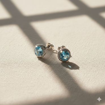 Aanura Crystal Halo Stud Earrings in 925 Silver