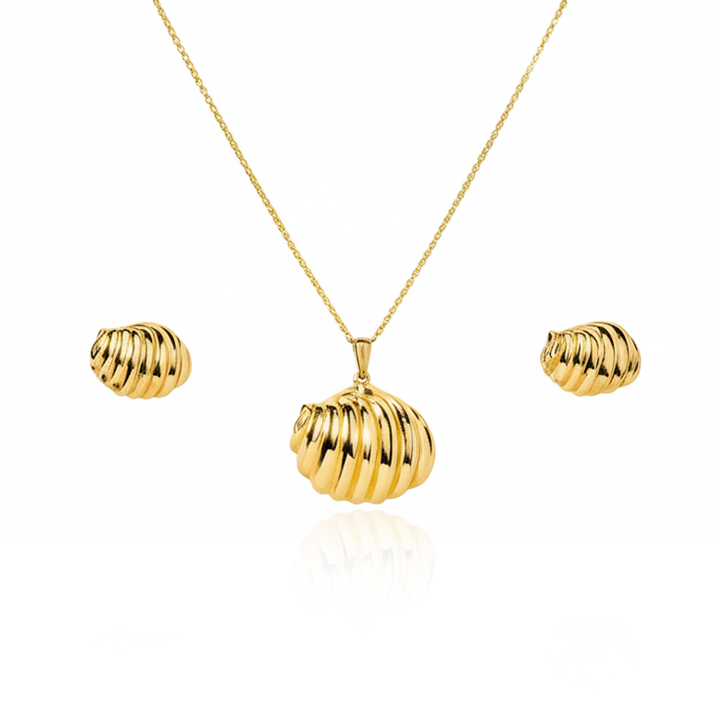 Aanura Gold Shell Necklace & Earrings Set
