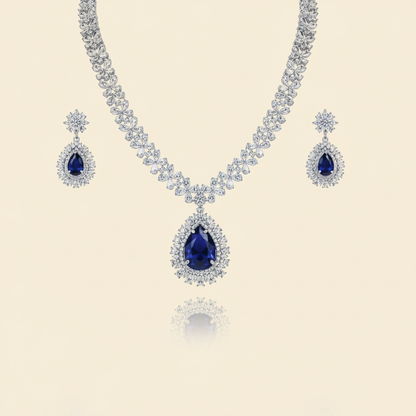 Aanura Royal Black Teardrop Necklace Set