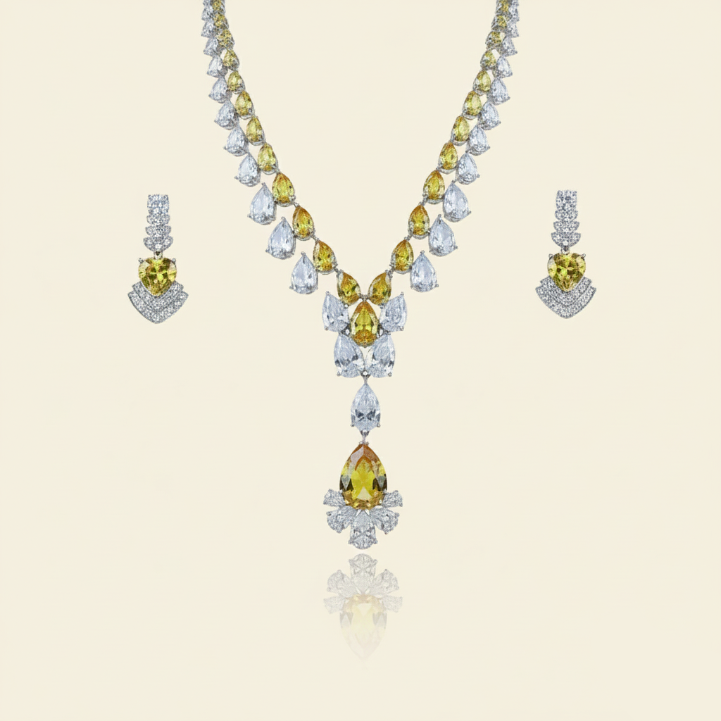 Aanura Majestic Yellow & White Drop Necklace Set