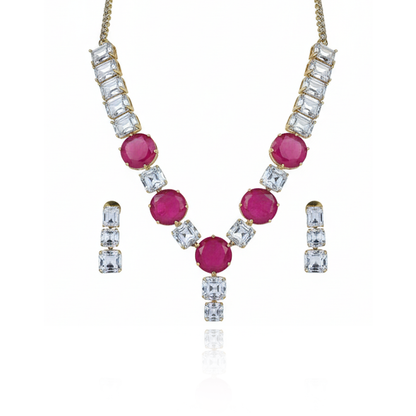 Aanura Pink Stone Diamond-Cut Necklace Set