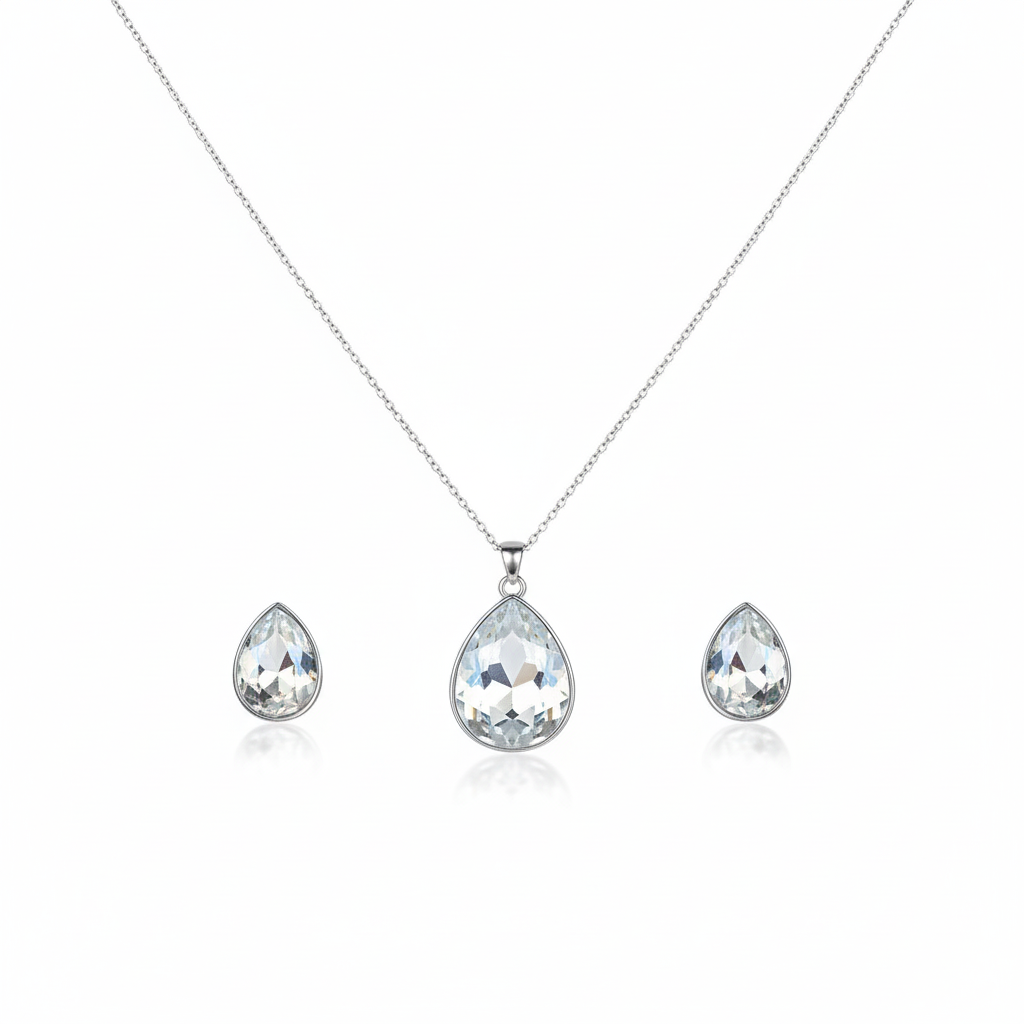 Aanura Crystal Teardrop Necklace & Earrings Set
