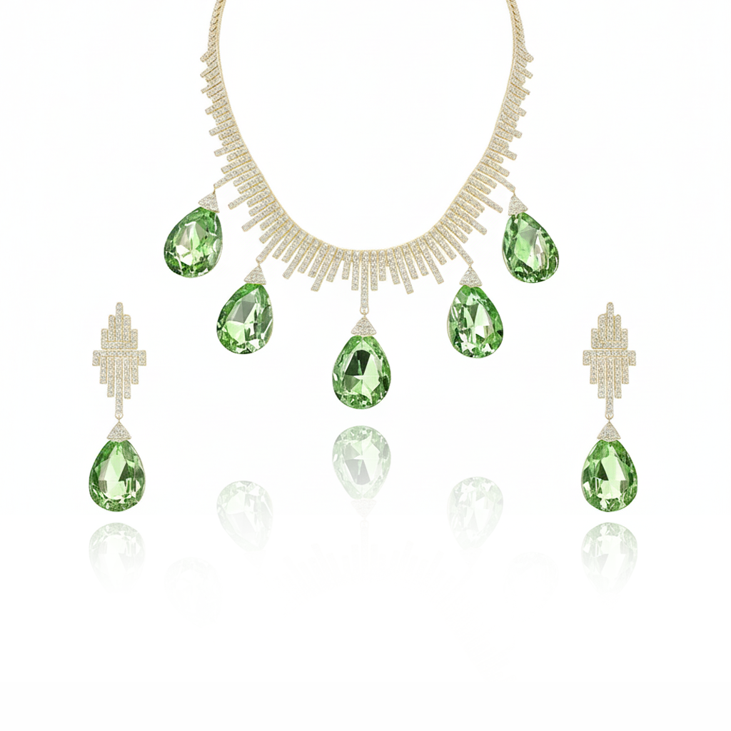 Aanura Orange Teardrop Crystal Necklace Set