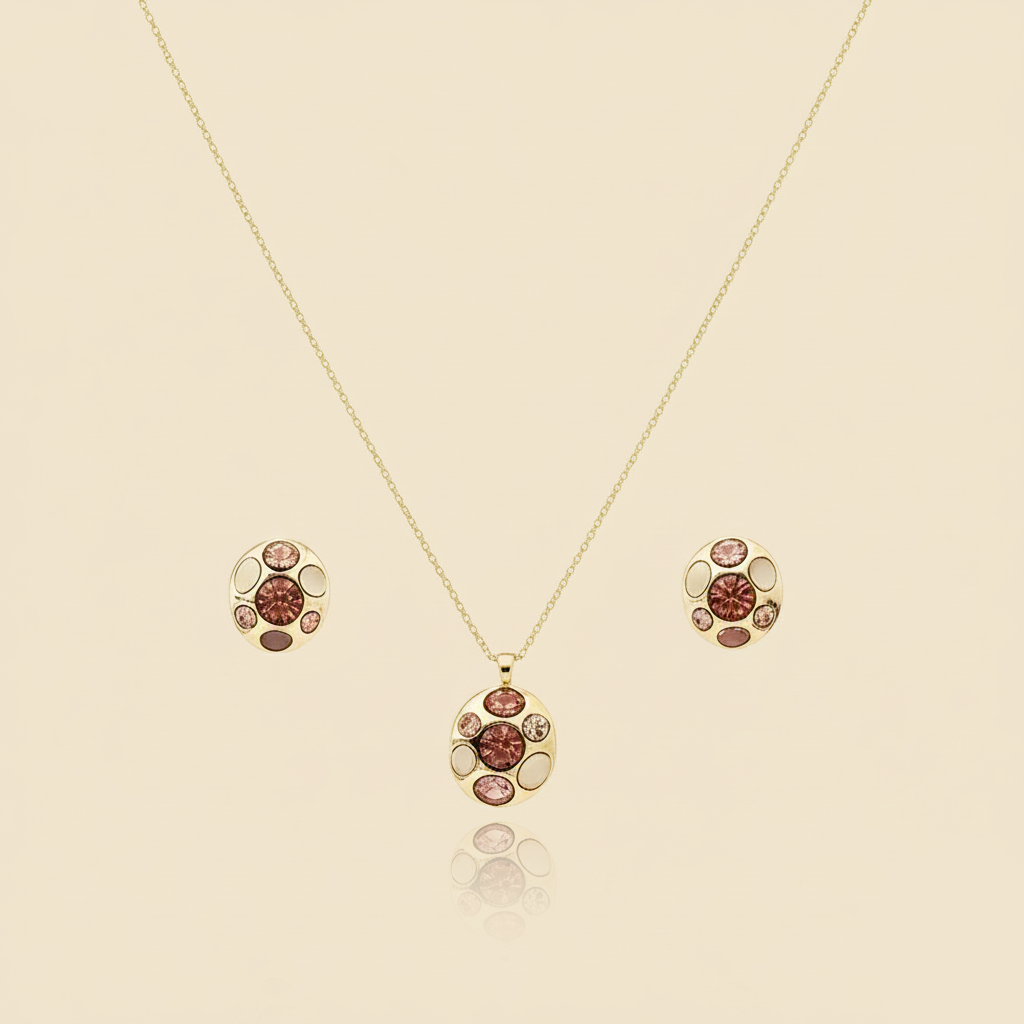 Aanura Peach Cluster Necklace & Earrings Set