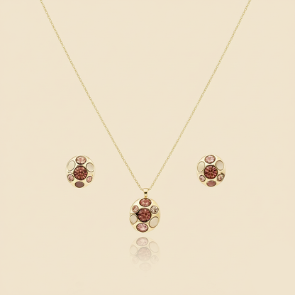 Aanura Peach Cluster Necklace & Earrings Set
