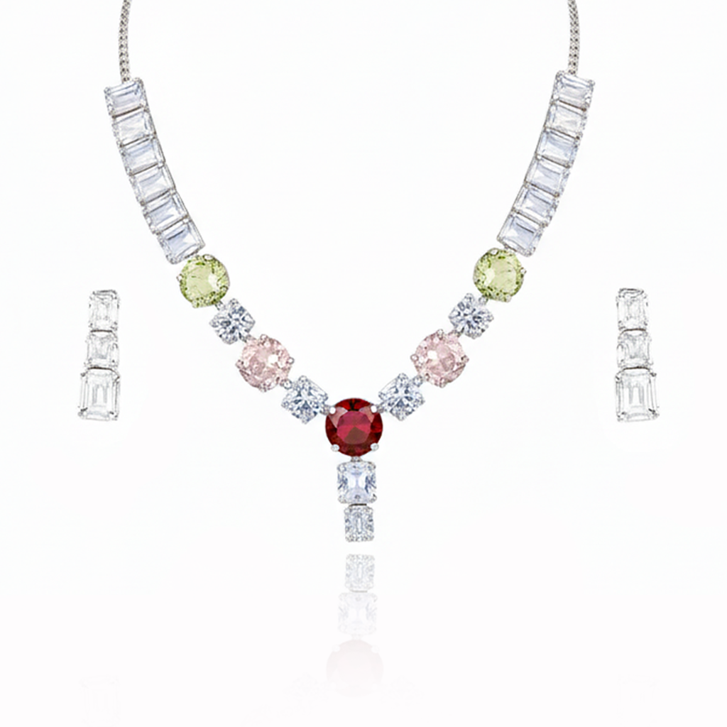 Aanura Red Center Multicolor Crystal Necklace