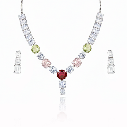 Aanura Red Center Multicolor Crystal Necklace