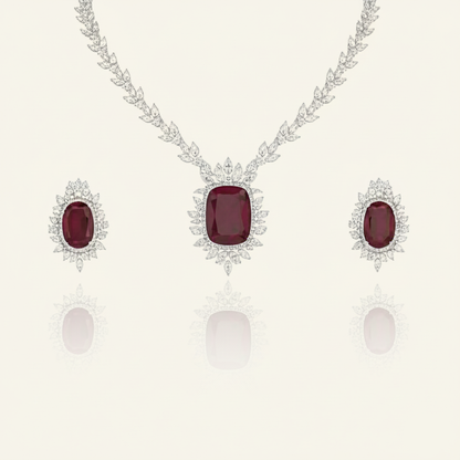Aanura Ruby Oval Pendant Necklace Set