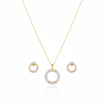 Golden Crystal Circle Necklace & Earrings Set