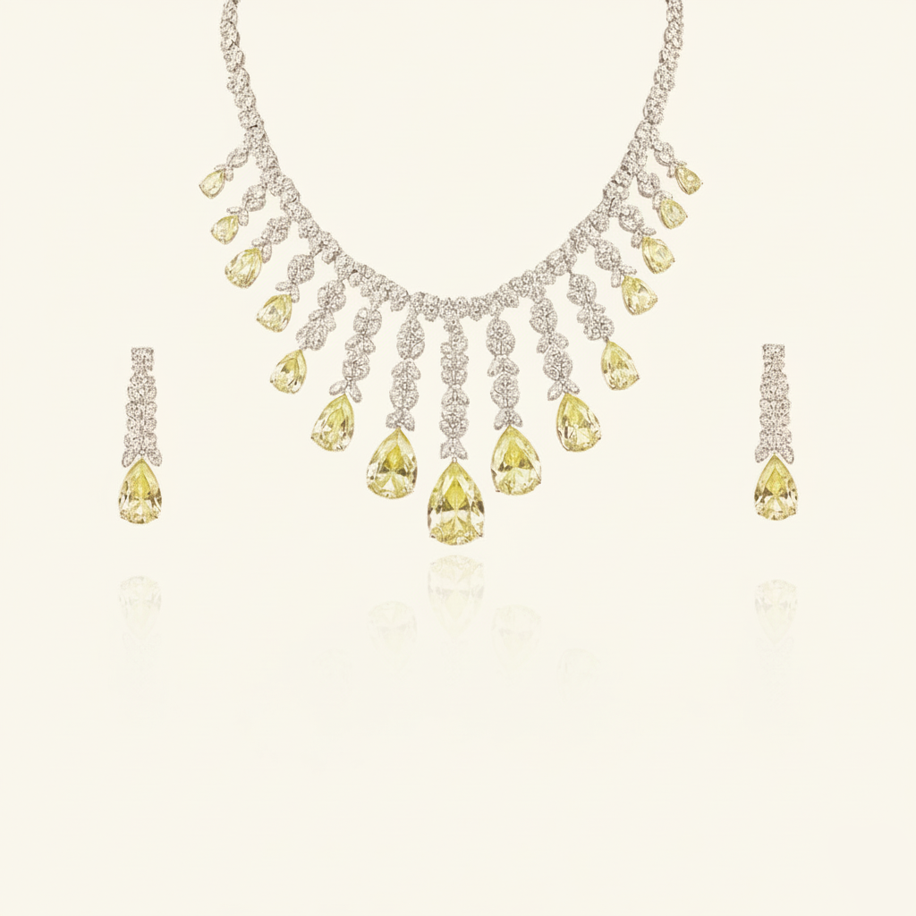 Aanura Yellow Teardrop Statement Necklace Set