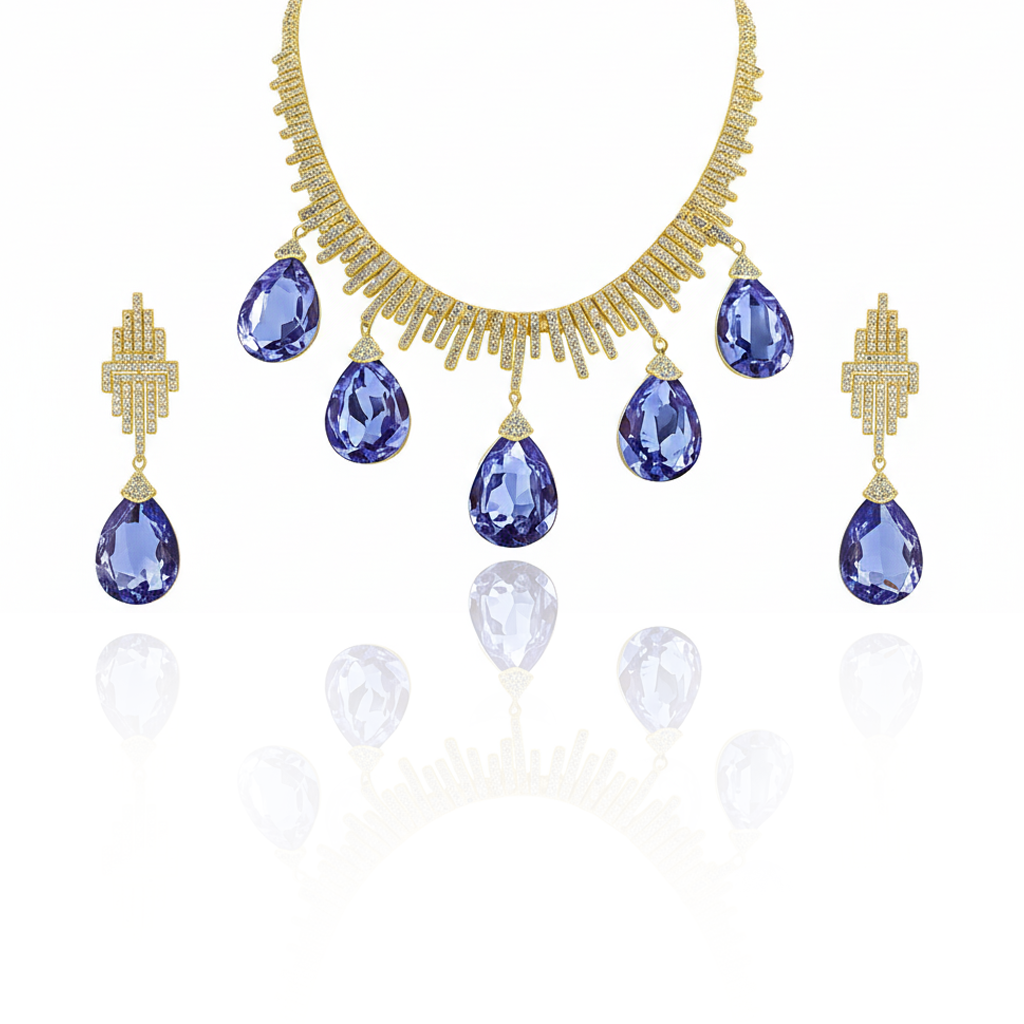 Aanura Orange Teardrop Crystal Necklace Set