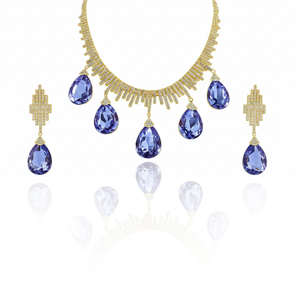 Aanura Orange Teardrop Crystal Necklace Set