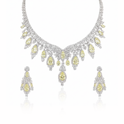 Aanura Yellow Teardrop Floral Necklace Set Stainless Steel