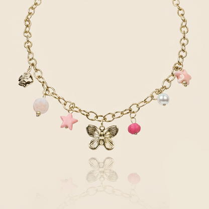 Aanura Gold Charm Necklace with Butterfly & Beads