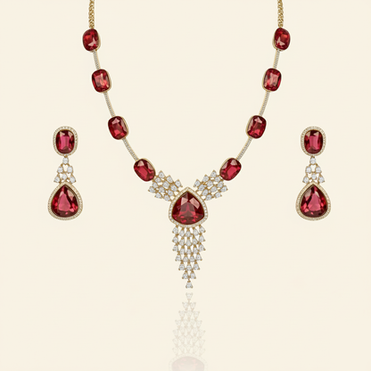 Aanura Ruby Red Geometric Necklace Set