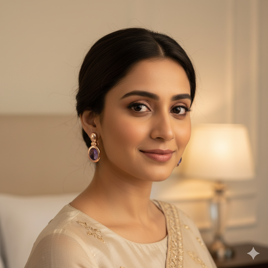 Aanura Oval Gemstone Drop Earrings in 18K Gold Plated 925 Silver