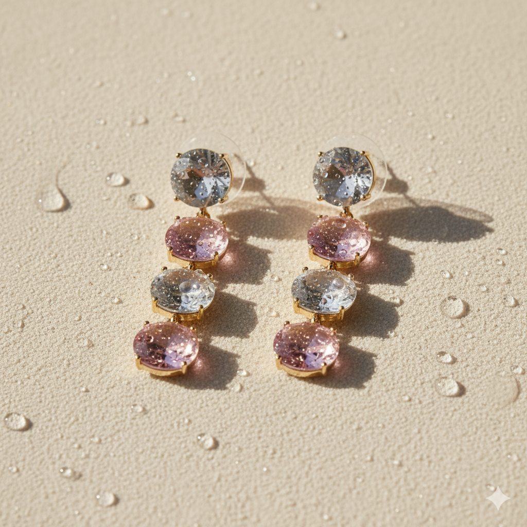 Aanura Aqua Blue & Clear Stone Drop Earrings