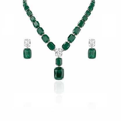 Aanura Deep Red Drop Crystal Necklace Set Stainless Steel