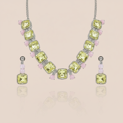 Aanura Multicolor Square Crystal Necklace Set Stainless