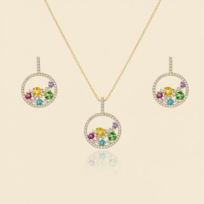 Aanura Multicolor Crystal Circle Necklace & Earrings