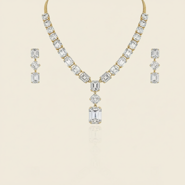 Aanura Emerald-Cut Diamond Necklace Set with Earrings