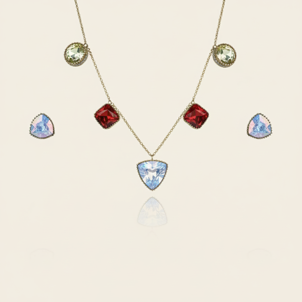 Aanura Multicolor Gemstone Necklace Set in Stainless Steel