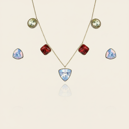 Aanura Multicolor Gemstone Necklace Set in Stainless Steel