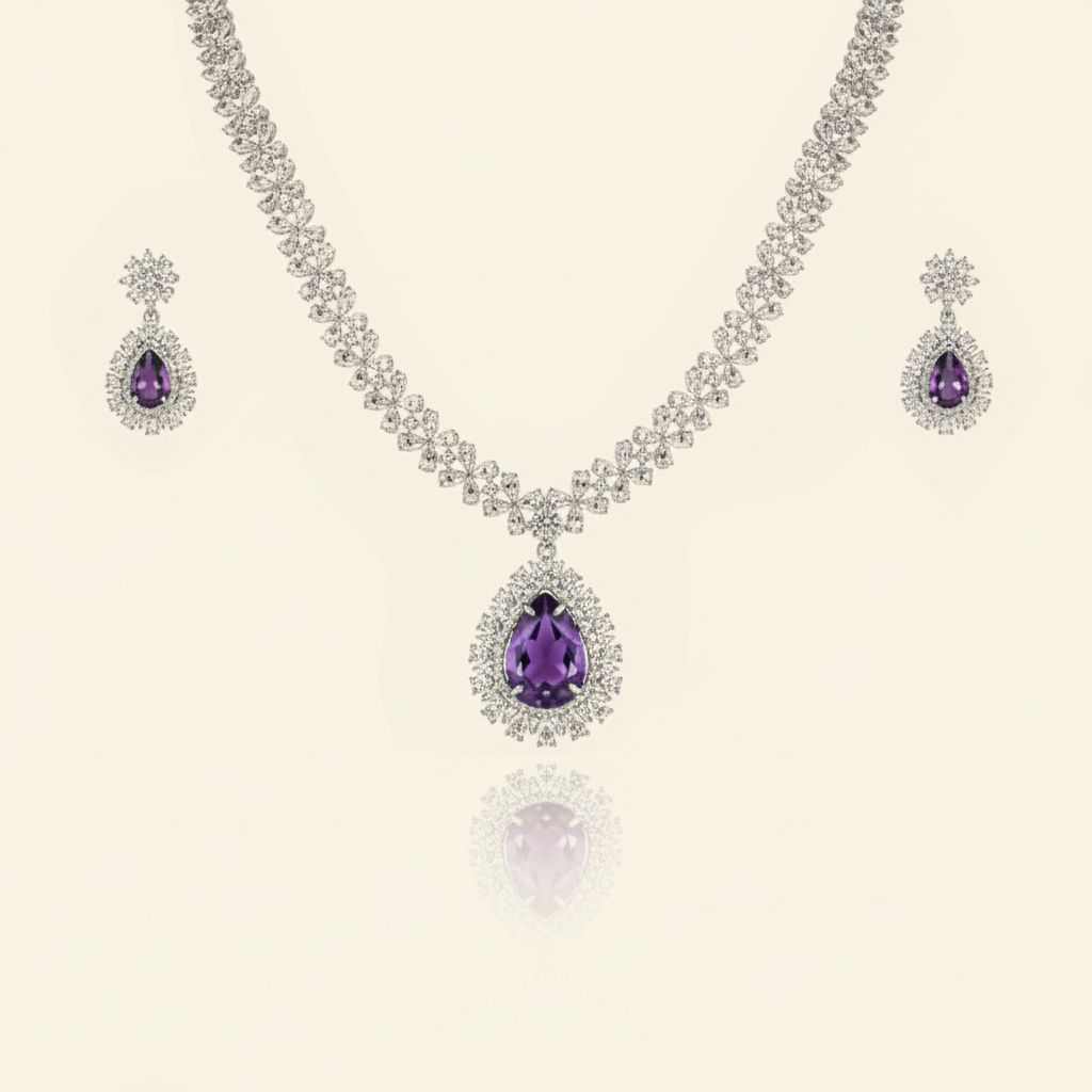 Aanura Royal Black Teardrop Necklace Set