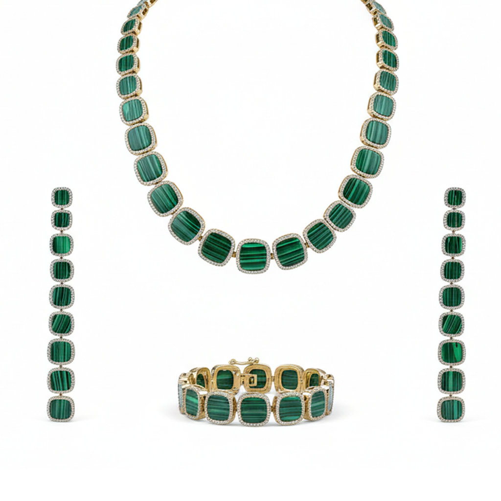Aanura Green Malachite Necklace, Bracelet & Earring Set