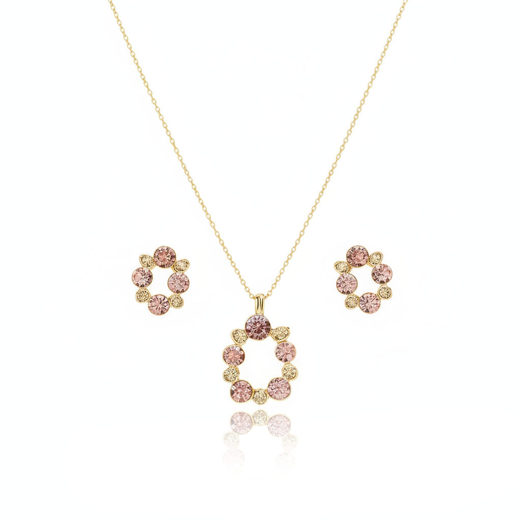 Golden Floral Wreath Necklace & Earrings Set