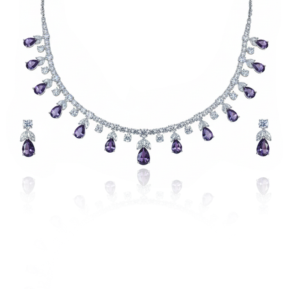 Aanura Purple Teardrop Crystal Necklace Set with Earrings
