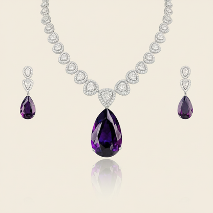 Aanura Purple Teardrop Crystal Necklace Set