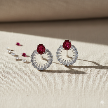 Aanura Emerald Halo Earrings in 925 Silver
