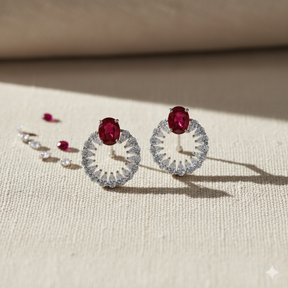 Aanura Emerald Halo Earrings in 925 Silver