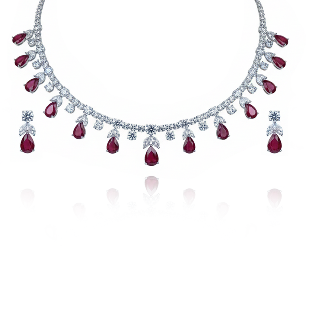 Aanura Purple Teardrop Crystal Necklace Set with Earrings