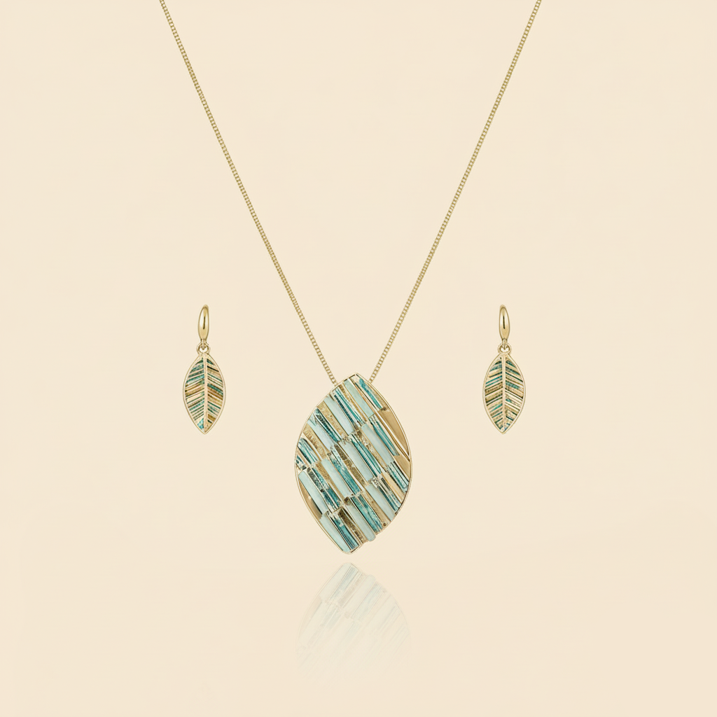 Aanura Striped Leaf Necklace & Earrings Set
